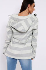 White And Grey Stripe Hooded Rain Mac - Haru-Jackets