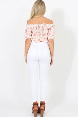 White And Pink Floral Gypsy Crop Top - Mimi-Crop Tops