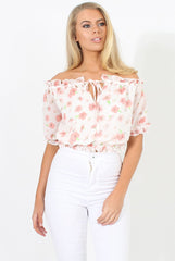 White And Pink Floral Gypsy Crop Top - Mimi-Crop Tops