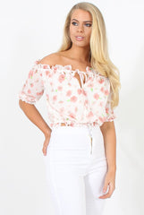 White And Pink Floral Gypsy Crop Top - Mimi-Crop Tops