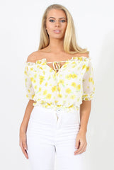 White And Yellow Floral Gypsy Crop Top - Mimi-Crop Tops