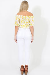 White And Yellow Floral Gypsy Crop Top - Mimi-Crop Tops