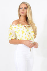 White And Yellow Floral Gypsy Crop Top - Mimi-Crop Tops