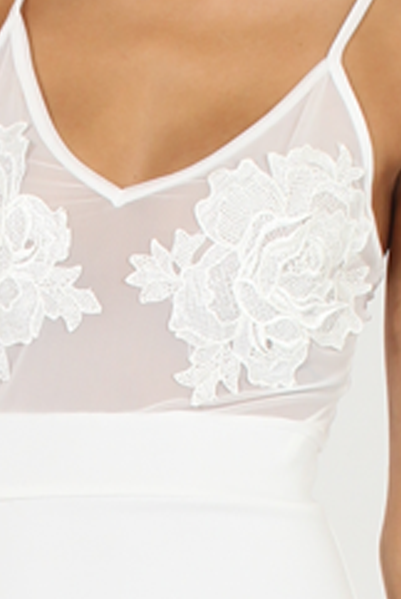 White Applique Mesh Bodycon Dress - Tallulah-Dresses