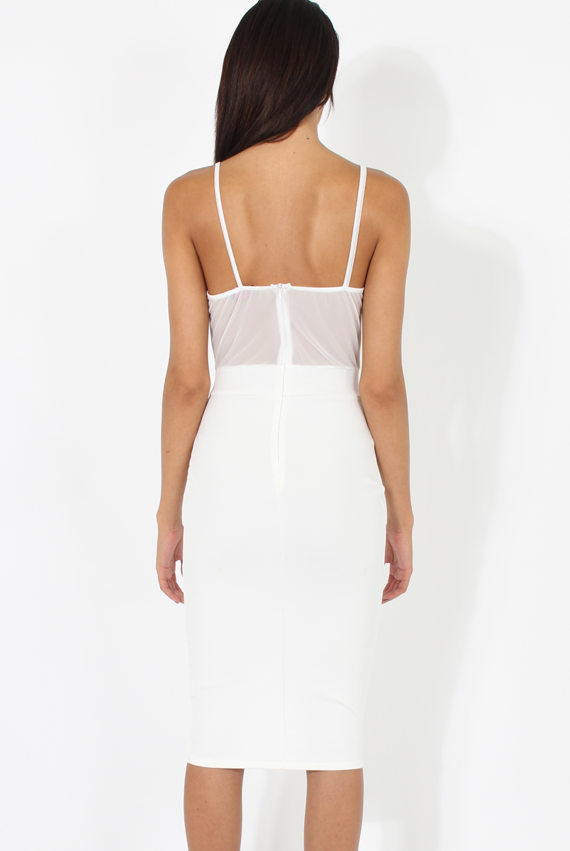 White Applique Mesh Bodycon Dress - Tallulah-Dresses