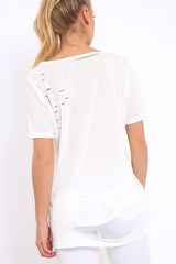 White Applique Slashed Over Sized T-Shirt - Louella-Tops