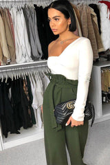 White Asymmetric Bodysuit - Carlina-Bodysuits