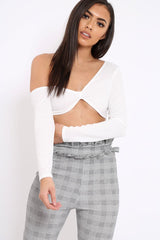 White Asymmetric Crop Top - Nicki-Crop Tops