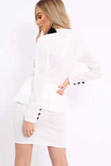 White Asymmetrical Front Detail Fitted Blazer Dress - Audrey-Dresses
