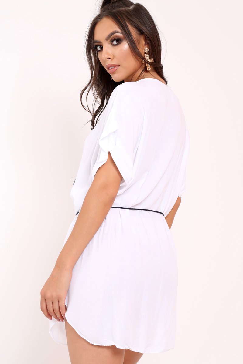 White Aztec Multi Embroidery Dress - Aabriella-Dresses