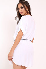 White Aztec Multi Embroidery Dress - Aabriella-Dresses