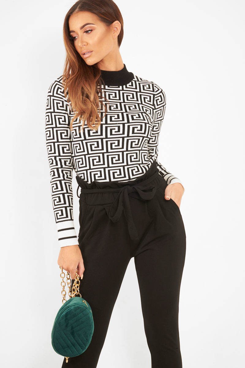 White Aztec Print High Neck Cropped Jumper - Lola-Jumper