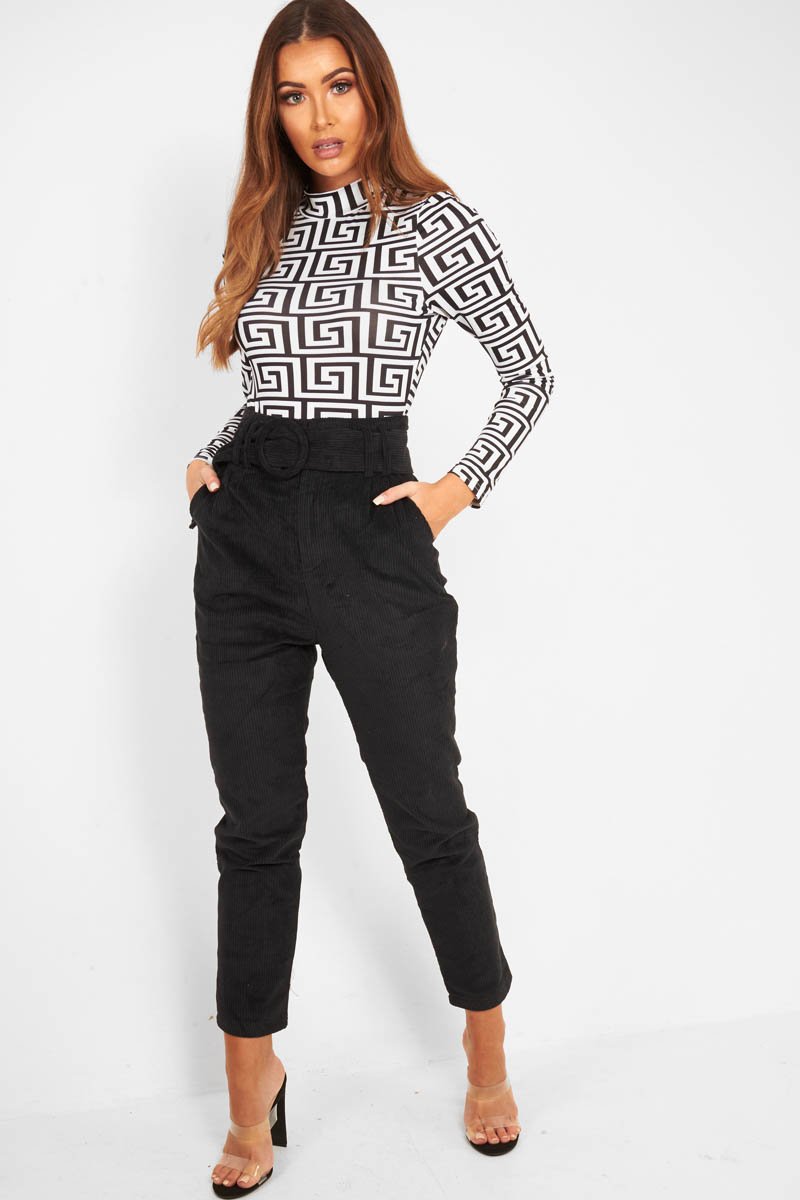 White Aztec Print High Neck Long Sleeve Bodysuit - Bellemy-Bodysuits
