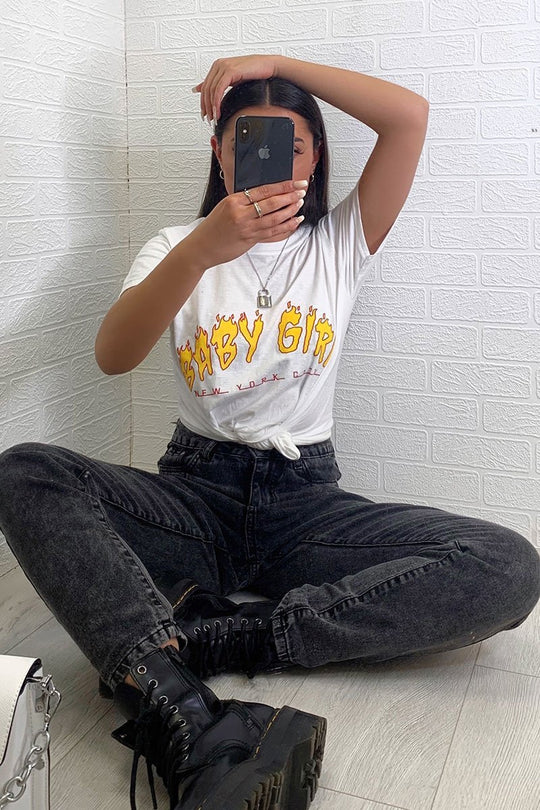 White Baby Girl Flames T-shirt - Eddie