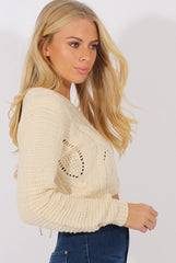 White Back Lace Up Cropped Knitted Sweater - Jenara-Jumpers