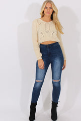 White Back Lace Up Cropped Knitted Sweater - Jenara-Jumpers