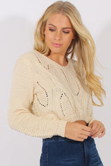 White Back Lace Up Cropped Knitted Sweater - Jenara-Jumpers