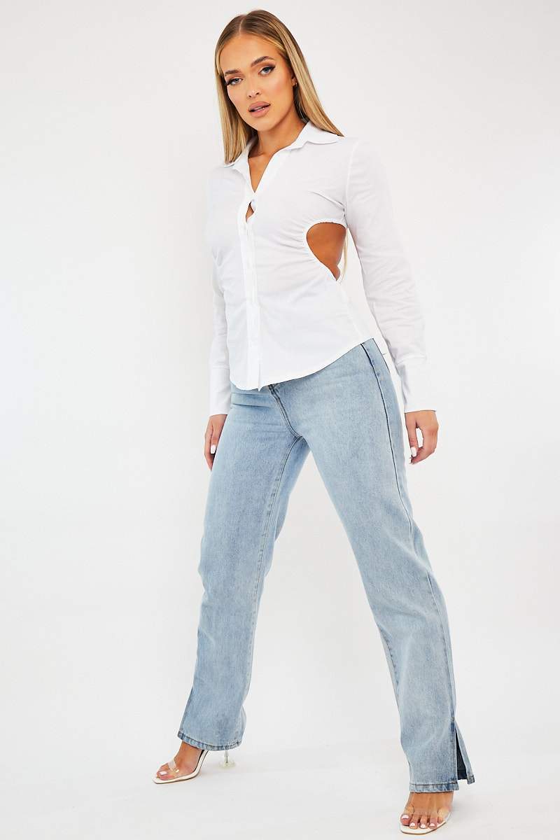 White Backless Cut Out Shirt - Maja-Shirts