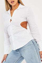 White Backless Cut Out Shirt - Maja-Shirts