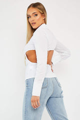 White Backless Cut Out Shirt - Maja-Shirts