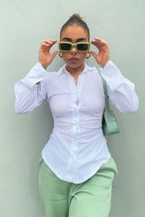 White Backless Cut Out Shirt - Maja-Shirts