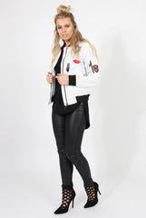 White Badge Detail Bomber Jacket - Suzy-Jackets