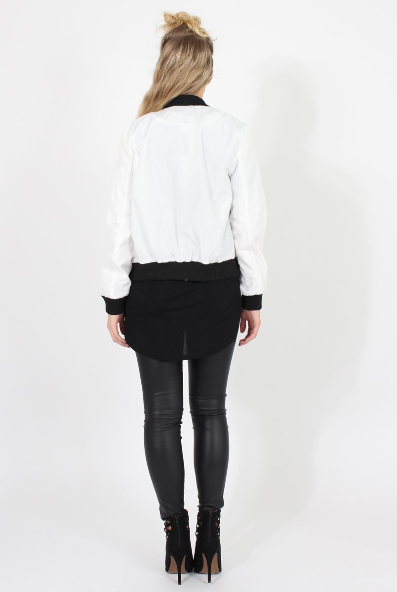 White Badge Detail Bomber Jacket - Suzy-Jackets
