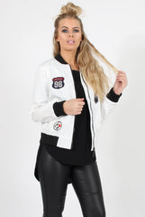 White Badge Detail Bomber Jacket - Suzy-Jackets
