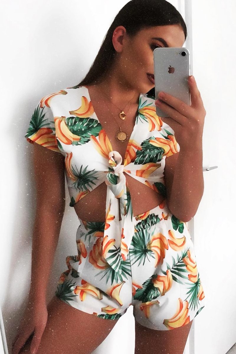 White Banana Crop Top and Short Co-ord - Gabi-Co-ords