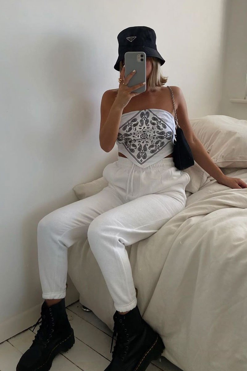 White Bandana Scarf Print Crop Top - Jacquelin-Crop Tops