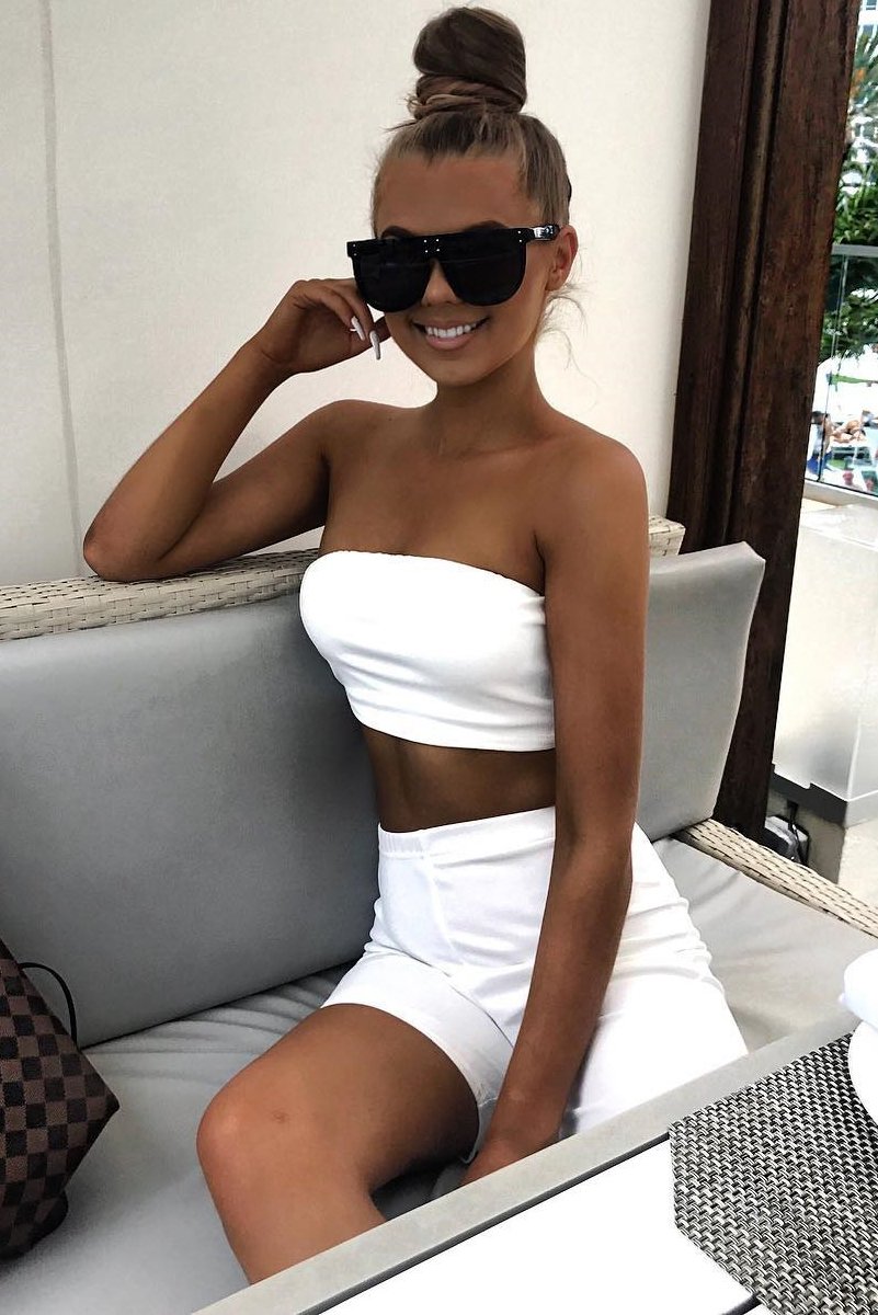 White Bandeau And Cycling Shorts Co-ord - Edrie-Co-ords