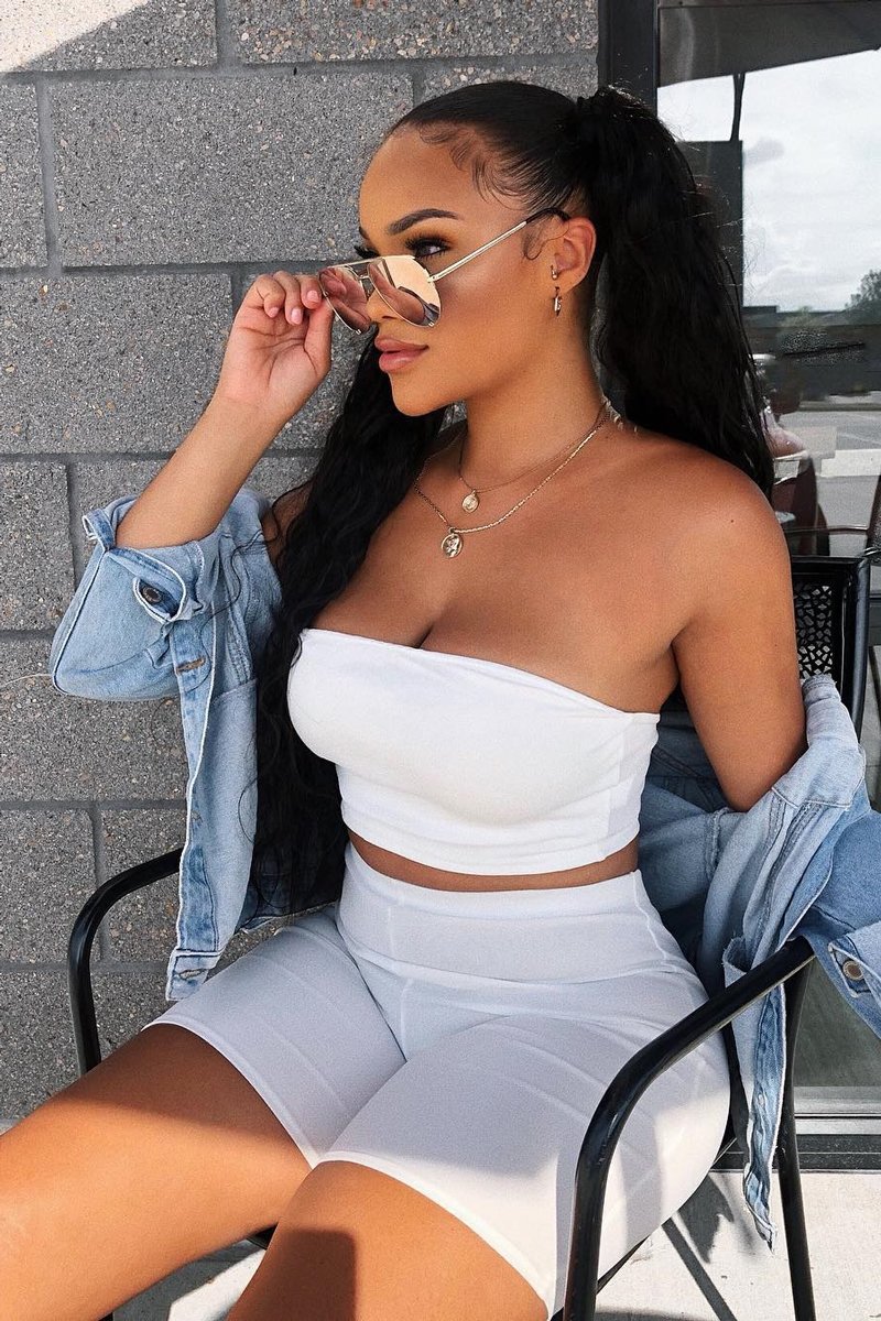 White Bandeau And Cycling Shorts Co-ord - Edrie-Co-ords