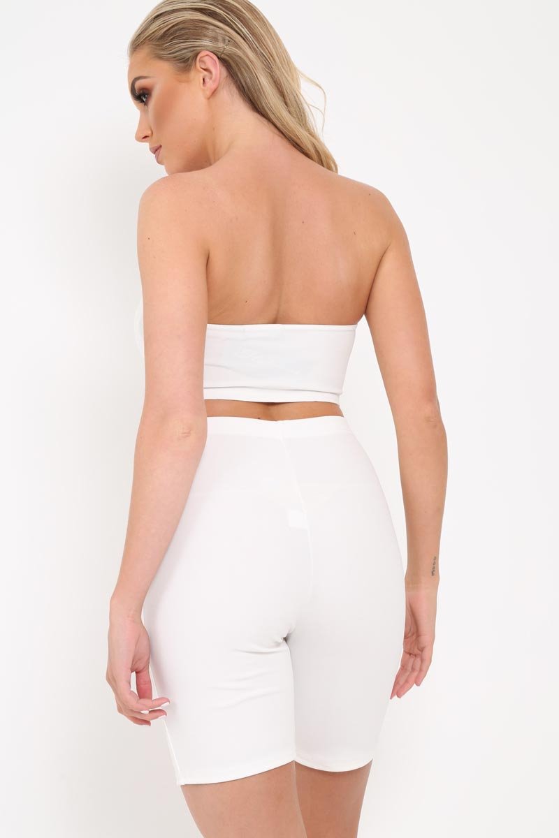 White Bandeau And Cycling Shorts Co-ord - Edrie-Co-ords