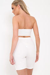 White Bandeau And Cycling Shorts Co-ord - Edrie-Co-ords