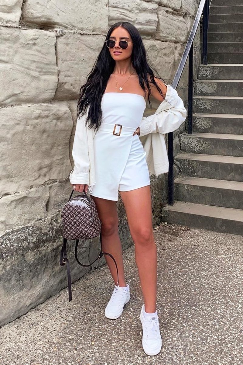 White Bandeau Belted Playsuit - Malie-Playsuits