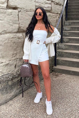 White Bandeau Belted Playsuit - Malie-Playsuits