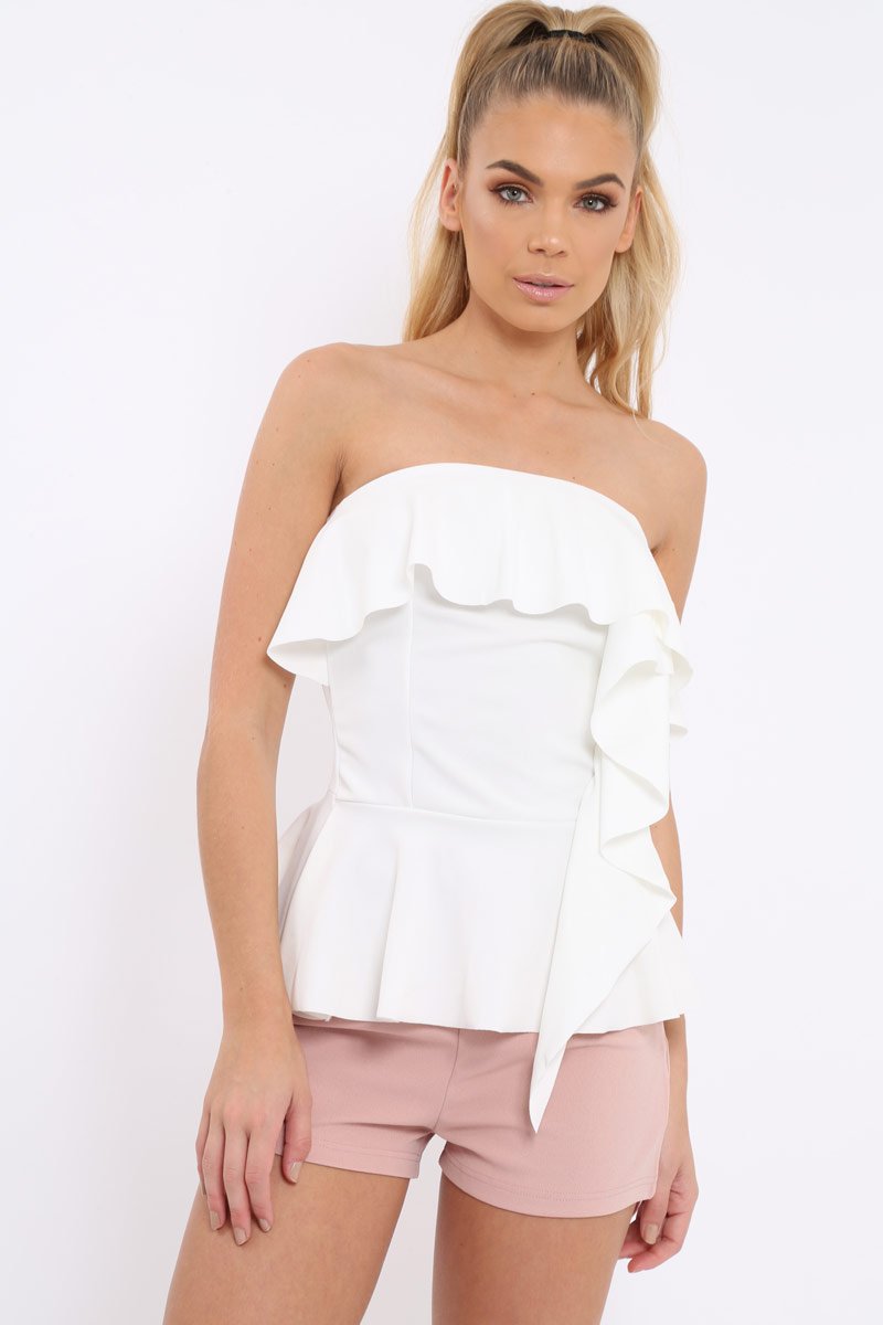 White Bandeau Frill Top - Priah-Tops