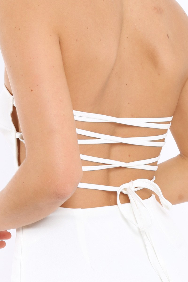 White Bandeau Lace Up Mini Dress - Kalani-Dresses