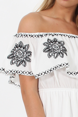 White Bandeau Playsuit With Embroidered Detail- Freye-Playsuits