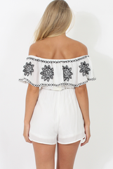 White Bandeau Playsuit With Embroidered Detail- Freye-Playsuits