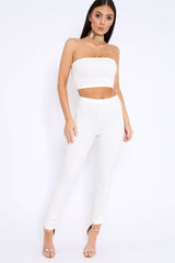 White Bandeau Top And Leggings Co-Ord - Kristina-Co-ords