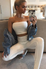 White Bandeau Top And Leggings Co-Ord - Kristina-Co-ords