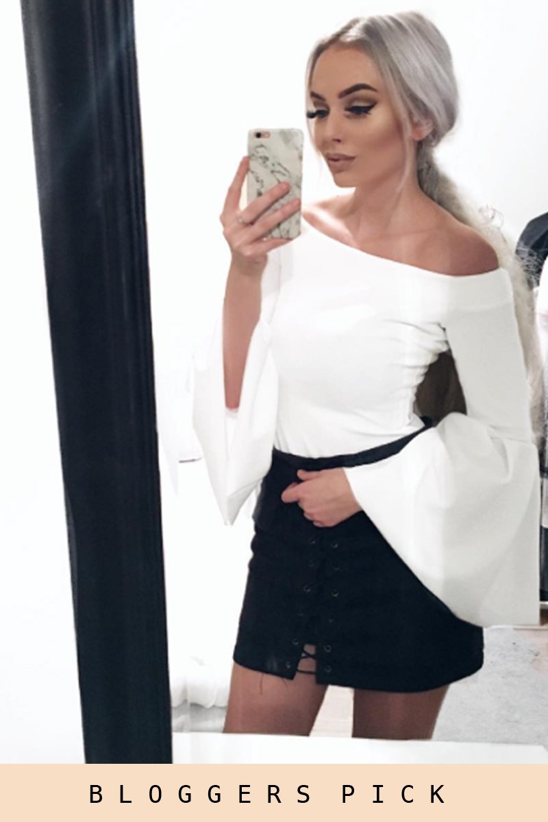 White Bardot Bell Sleeve Bodysuit - Evelyn-Bodysuits