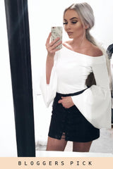 White Bardot Bell Sleeve Bodysuit - Evelyn-Bodysuits