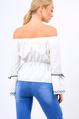 White Bardot Bell Sleeve Top - Kenzie-Tops