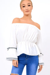 White Bardot Bell Sleeve Top - Kenzie-Tops