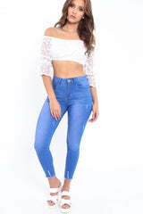 White Bardot Butterfly Applique Mesh Crop Top - Rayella-Crop Tops
