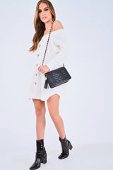 White Bardot Button Front Chunky Knit Jumper Dress - Syanna-Dresses