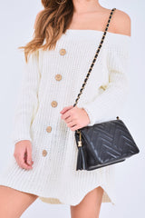White Bardot Button Front Chunky Knit Jumper Dress - Syanna-Dresses