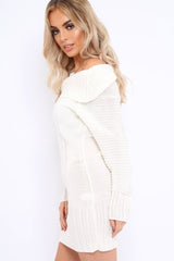 White Bardot Chunky Knit Jumper Dress - Kaidyn-Dresses